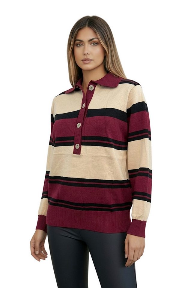 Worldclassca Strickpullover WORLDCLASSCA Damen Strickpulllover Gestreifter Henley Sweater Casual Neue Kollektion - Stilvolle und gemütliche Strickmode für Damen von Worldclassca