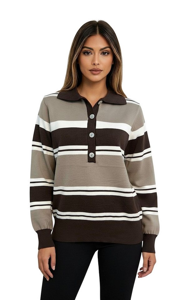 Worldclassca Strickpullover WORLDCLASSCA Damen Strickpulllover Gestreifter Henley Sweater Casual Neue Kollektion - Stilvolle und gemütliche Strickmode für Damen von Worldclassca