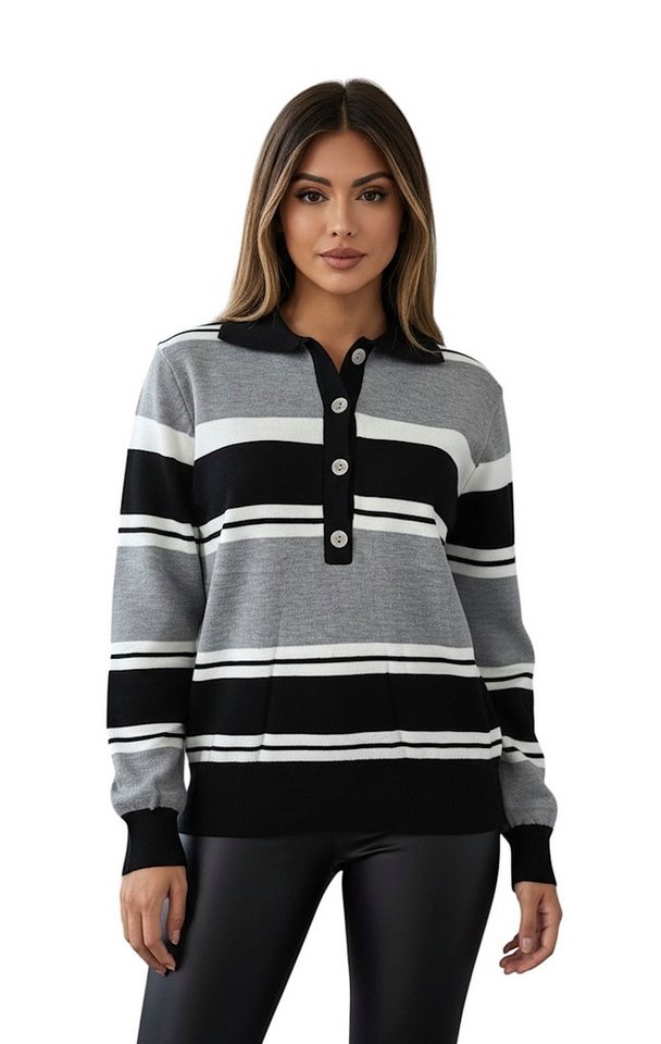 Worldclassca Strickpullover WORLDCLASSCA Damen Strickpulllover Gestreifter Henley Sweater Casual Neue Kollektion - Stilvolle und gemütliche Strickmode für Damen von Worldclassca