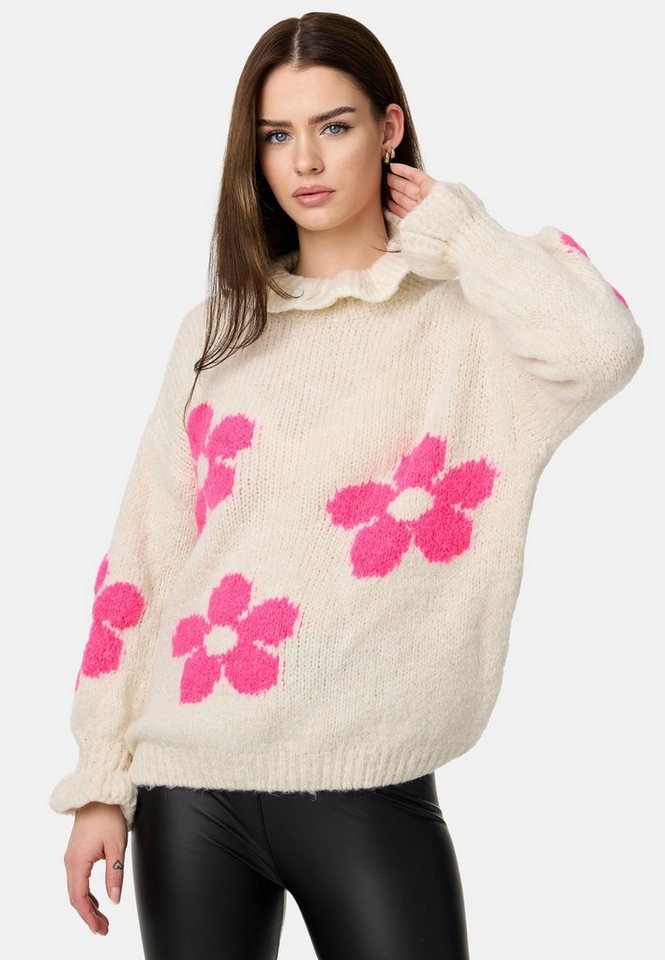 Worldclassca Strickpullover Worldclassca Oversize Damen Strickpullover Oberteil Rüschen Blumen von Worldclassca