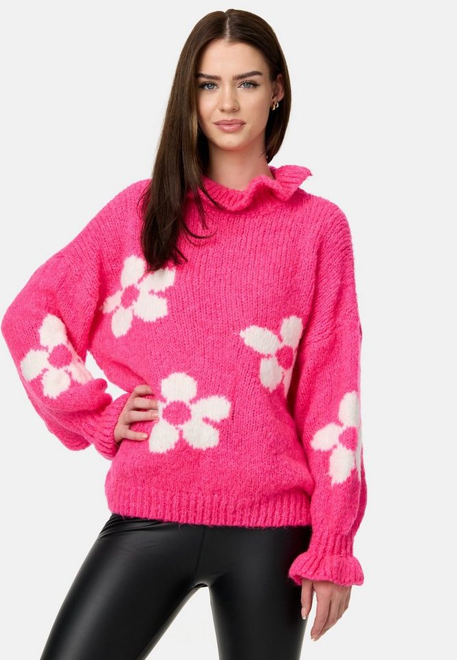 Worldclassca Strickpullover Worldclassca Oversize Damen Strickpullover Oberteil Rüschen Blumen von Worldclassca