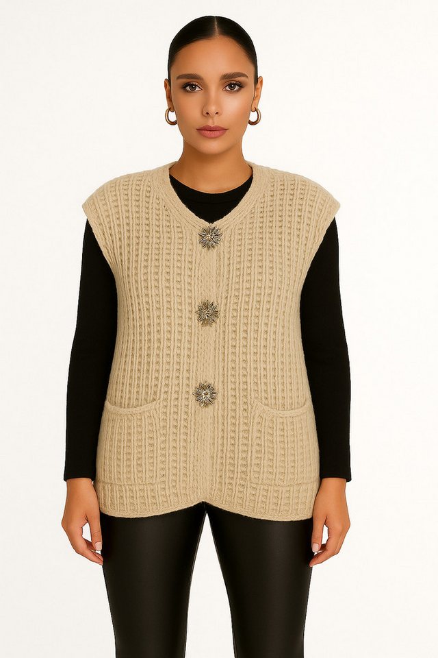 Worldclassca Strickweste WORLDCLASSCA Oversize Strickweste Ärmellos Dick Pullover Weste Knopf Neue Kollektion - Stilvolle und gemütliche Strickmode für Damen von Worldclassca