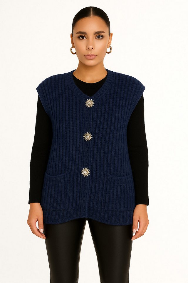 Worldclassca Strickweste WORLDCLASSCA Oversize Strickweste Ärmellos Dick Pullover Weste Knopf Neue Kollektion - Stilvolle und gemütliche Strickmode für Damen von Worldclassca