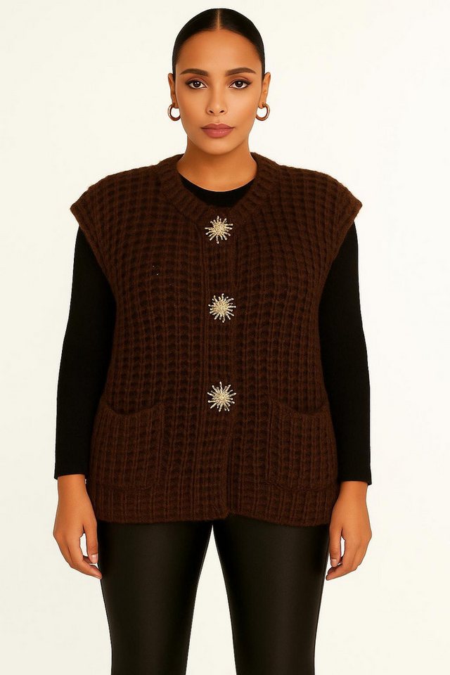 Worldclassca Strickweste WORLDCLASSCA Oversize Strickweste Ärmellos Dick Pullover Weste Knopf Neue Kollektion - Stilvolle und gemütliche Strickmode für Damen von Worldclassca