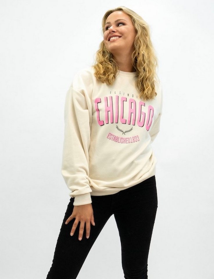 Worldclassca Sweatshirt Worldclassca Damen Mädchen Oversized Sweatshirt Lounge Homewear Sweater Shirt Bedruckt Schriftzug CHICAGO Uni Farben Freizeit Sport Langarmshirt Oberteil Pulli Pullover Blogger NEU S-L von Worldclassca