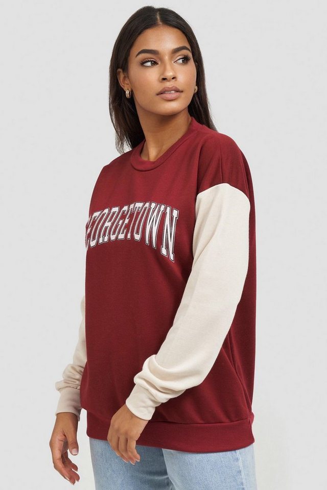 Worldclassca Sweatshirt Worldclassca Damen Mädchen Oversized Sweatshirt Lounge Homewear Sweater Shirt Bedruckt Schriftzug GEORGETOWN College Uni Farben Freizeit Sport Langarmshirt Oberteil Pulli Pullover Blogger NEU S-L von Worldclassca