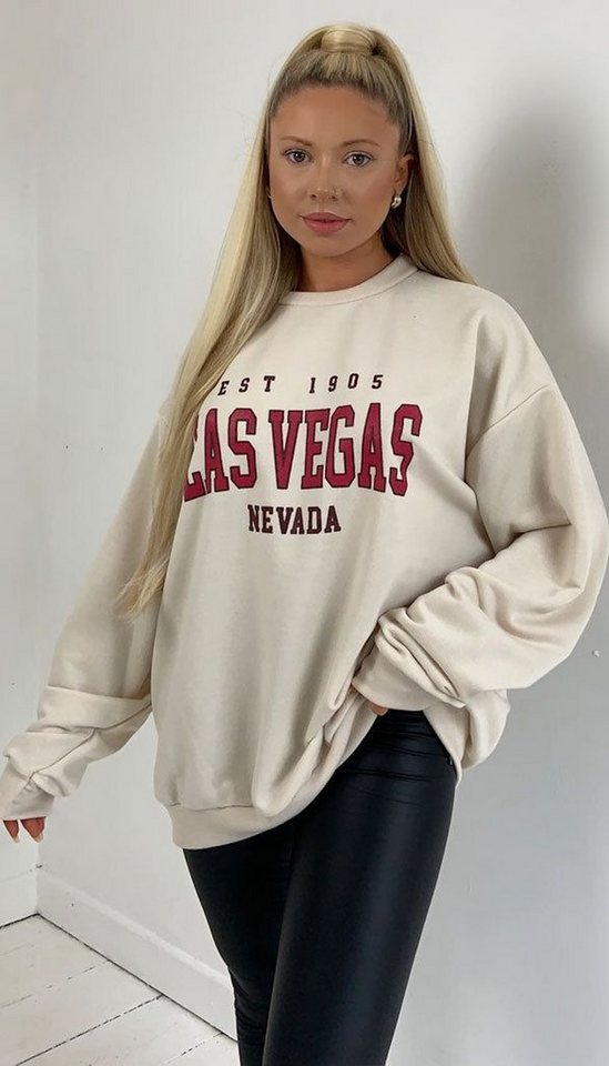 Worldclassca Sweatshirt Worldclassca Damen Mädchen Oversized Sweatshirt shirt Loungewear Homewear Sweater Bedruckt Schriftzug LAS VEGAS College Uni Farben Freizeit Sport Langarmshirt Oberteil Pulli Pullover Blogger S-L NEU von Worldclassca