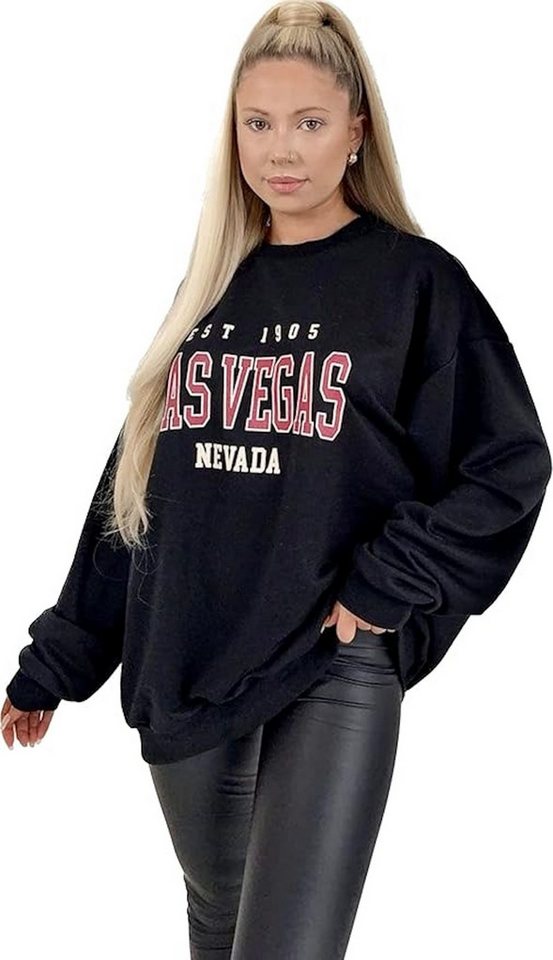 Worldclassca Sweatshirt Worldclassca Damen Mädchen Oversized Sweatshirt shirt Loungewear Homewear Sweater Bedruckt Schriftzug LAS VEGAS College Uni Farben Freizeit Sport Langarmshirt Oberteil Pulli Pullover Blogger S-L NEU von Worldclassca