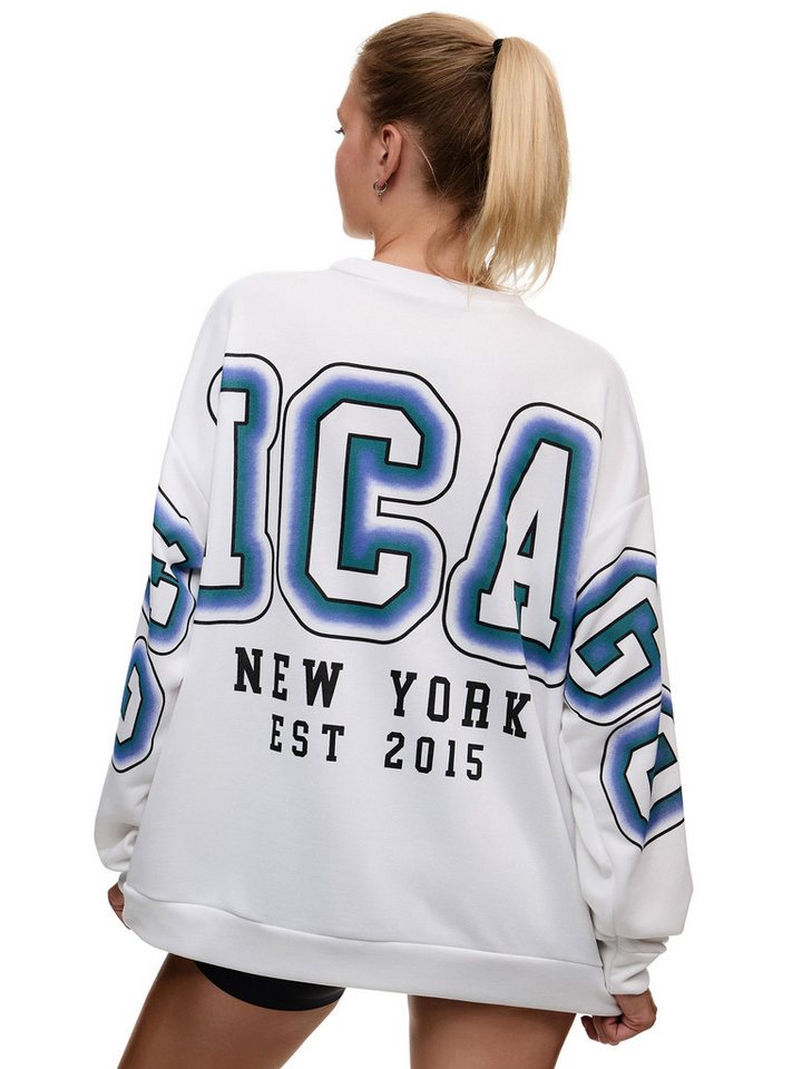 Worldclassca Sweatshirt Worldclassca Oversized Sweatshirt CHICAGO Print Langarm Pullover von Worldclassca