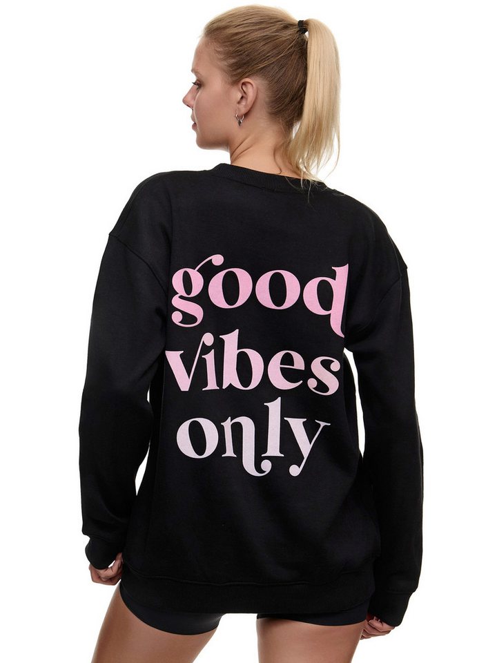 Worldclassca Sweatshirt Worldclassca Oversized Sweatshirt Good Vibes Print Langarm Pullover Freizeit Shirt von Worldclassca