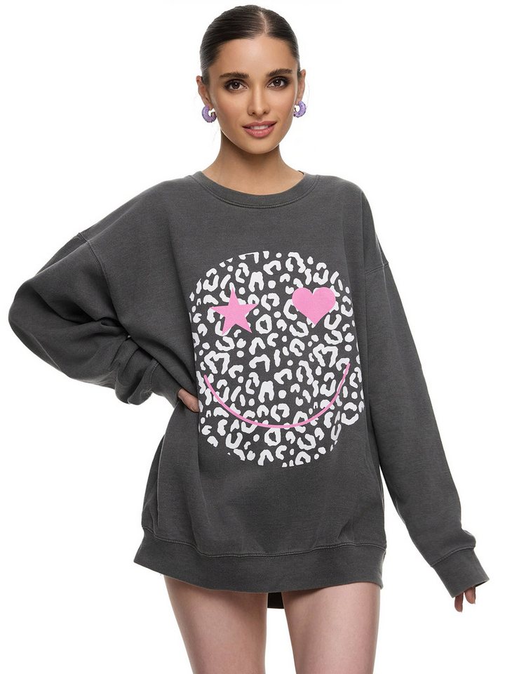 Worldclassca Sweatshirt Worldclassca Oversized Sweatshirt Happy Love Print Langarm Pullover Freizeit Sweatshirt von Worldclassca