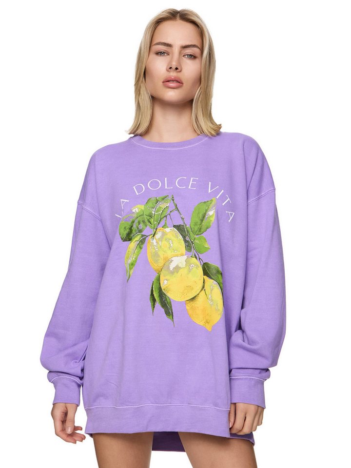 Worldclassca Sweatshirt Worldclassca Oversized Sweatshirt LA DOLCE VITA Print Langarm Pullover LEMON PRINT von Worldclassca