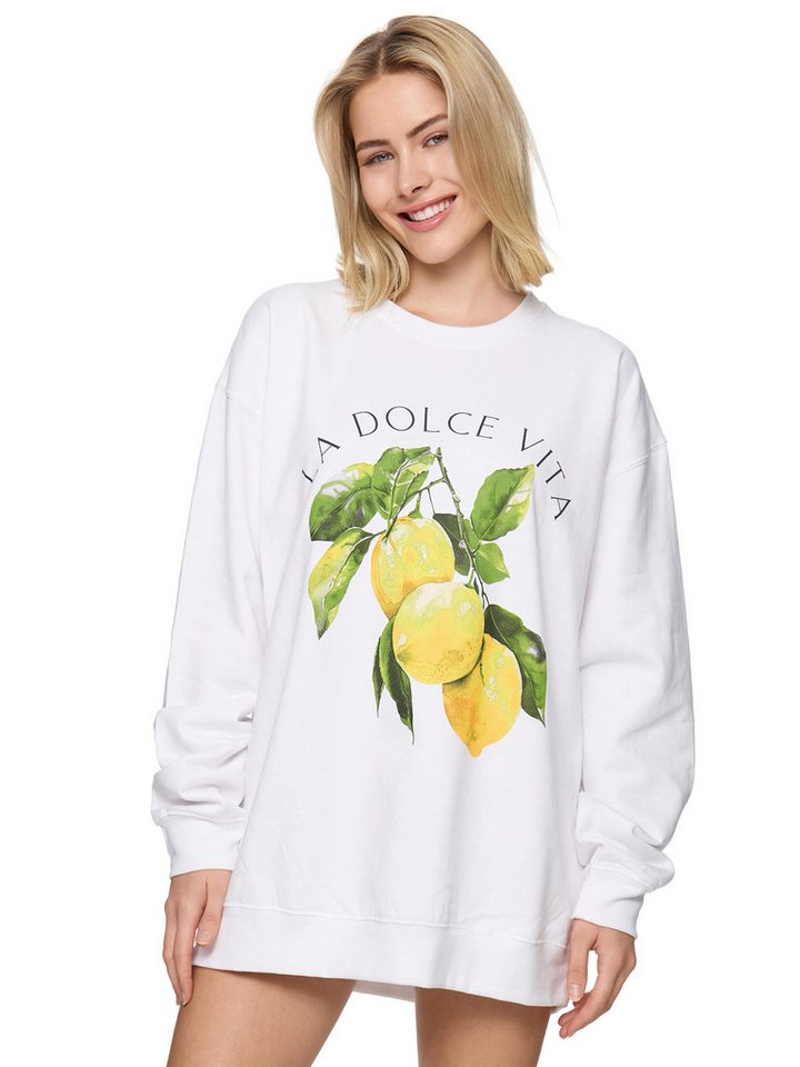 Worldclassca Sweatshirt Worldclassca Oversized Sweatshirt LA DOLCE VITA Print Langarm Pullover LEMON PRINT von Worldclassca