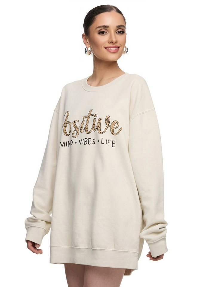 Worldclassca Sweatshirt Worldclassca Oversized Sweatshirt POSITIVE Print Langarm Pullover FREIZEIT SWEATSHIRT POSITIVE MINT VIBES LIFE ANIMAL PRINT von Worldclassca