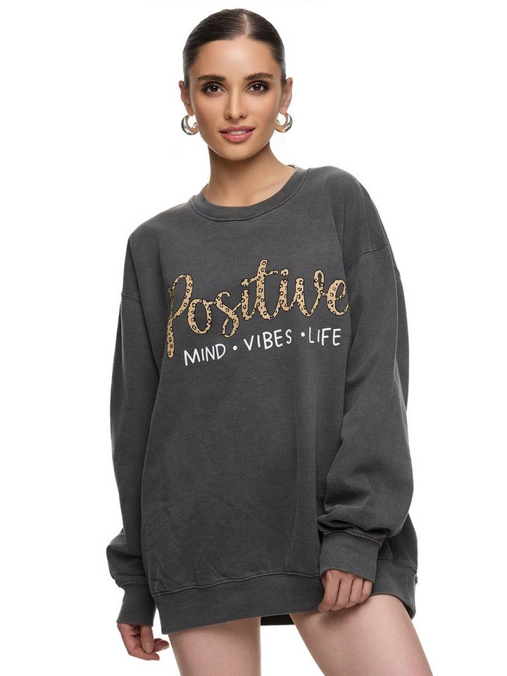 Worldclassca Sweatshirt Worldclassca Oversized Sweatshirt POSITIVE Print Langarm Pullover FREIZEIT SWEATSHIRT POSITIVE MINT VIBES LIFE ANIMAL PRINT von Worldclassca
