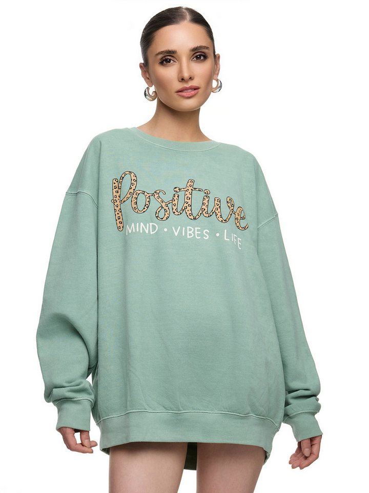 Worldclassca Sweatshirt Worldclassca Oversized Sweatshirt POSITIVE Print Langarm Pullover FREIZEIT SWEATSHIRT POSITIVE MINT VIBES LIFE ANIMAL PRINT von Worldclassca