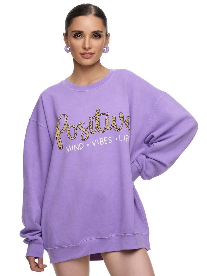 Worldclassca Sweatshirt Worldclassca Oversized Sweatshirt POSITIVE Print Langarm Pullover FREIZEIT SWEATSHIRT POSITIVE MINT VIBES LIFE ANIMAL PRINT von Worldclassca
