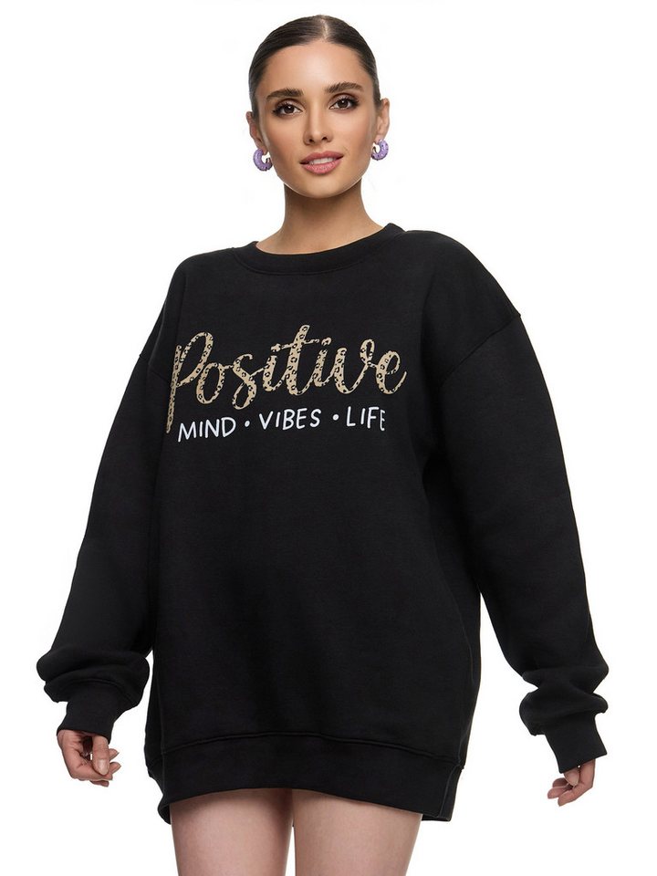 Worldclassca Sweatshirt Worldclassca Oversized Sweatshirt POSITIVE Print Langarm Pullover FREIZEIT SWEATSHIRT POSITIVE MINT VIBES LIFE ANIMAL PRINT von Worldclassca