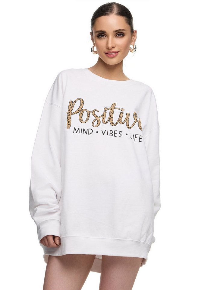 Worldclassca Sweatshirt Worldclassca Oversized Sweatshirt POSITIVE Print Langarm Pullover FREIZEIT SWEATSHIRT POSITIVE MINT VIBES LIFE ANIMAL PRINT von Worldclassca
