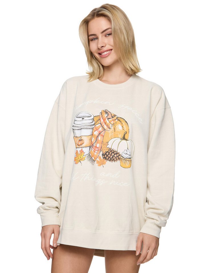 Worldclassca Sweatshirt Worldclassca Oversized Sweatshirt PUMPKIN Print Langarm Pullover Pulli PRINT PUMPKIN SPICE AND ALL THINGS NICE von Worldclassca