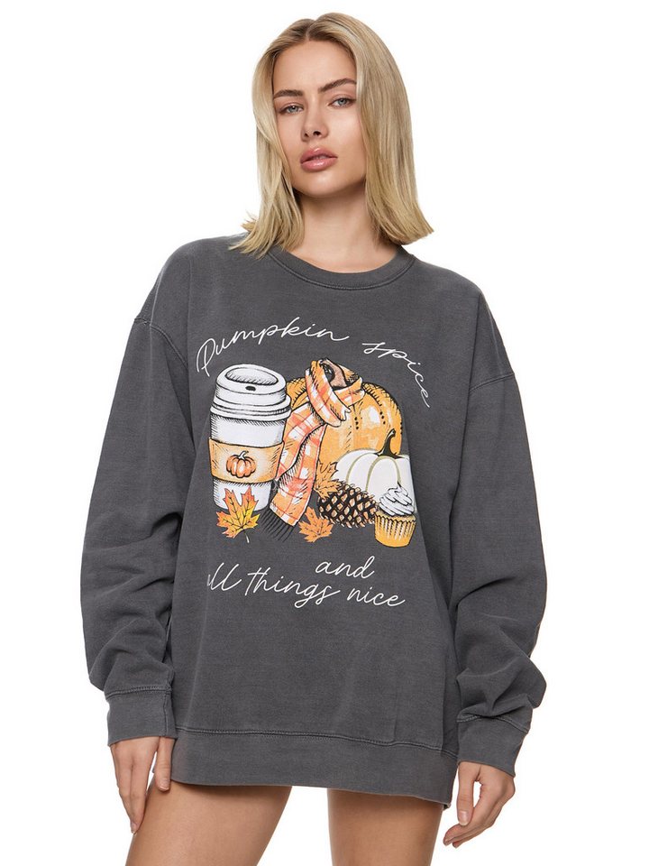 Worldclassca Sweatshirt Worldclassca Oversized Sweatshirt PUMPKIN Print Langarm Pullover Pulli PRINT PUMPKIN SPICE AND ALL THINGS NICE von Worldclassca