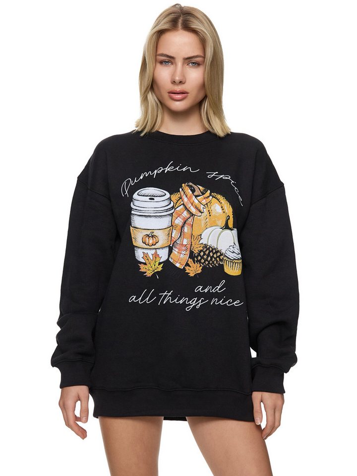 Worldclassca Sweatshirt Worldclassca Oversized Sweatshirt PUMPKIN Print Langarm Pullover Pulli PRINT PUMPKIN SPICE AND ALL THINGS NICE von Worldclassca
