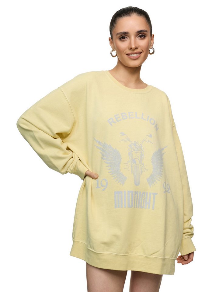 Worldclassca Sweatshirt Worldclassca Oversized Sweatshirt REBELLION Print Langarm Pullover PRINT - REBELLION - MIDNIGHT - MOTORCYCLE CLUB - ANGEL von Worldclassca