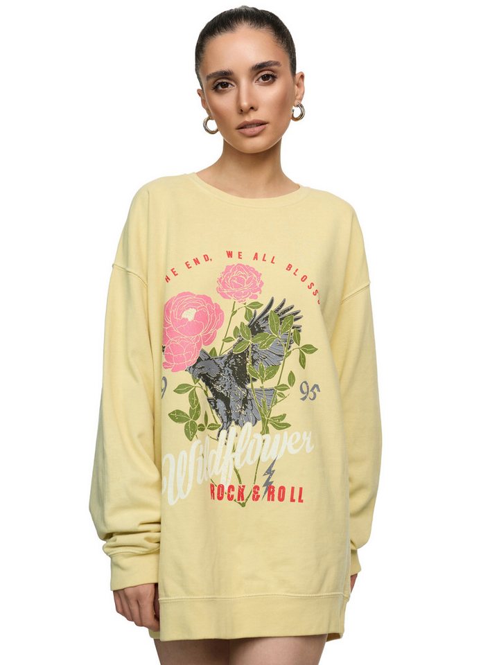 Worldclassca Sweatshirt Worldclassca Oversized Sweatshirt WILDFLOWER Print Langarm Pullover PRINT - WILDFLOWER - ROCK & ROLL - IN THE END WE ALL BLOUSSOM von Worldclassca