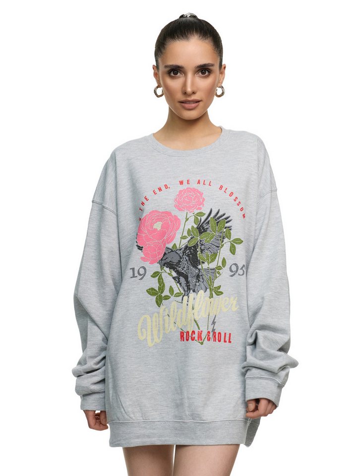 Worldclassca Sweatshirt Worldclassca Oversized Sweatshirt WILDFLOWER Print Langarm Pullover PRINT - WILDFLOWER - ROCK & ROLL - IN THE END WE ALL BLOUSSOM von Worldclassca