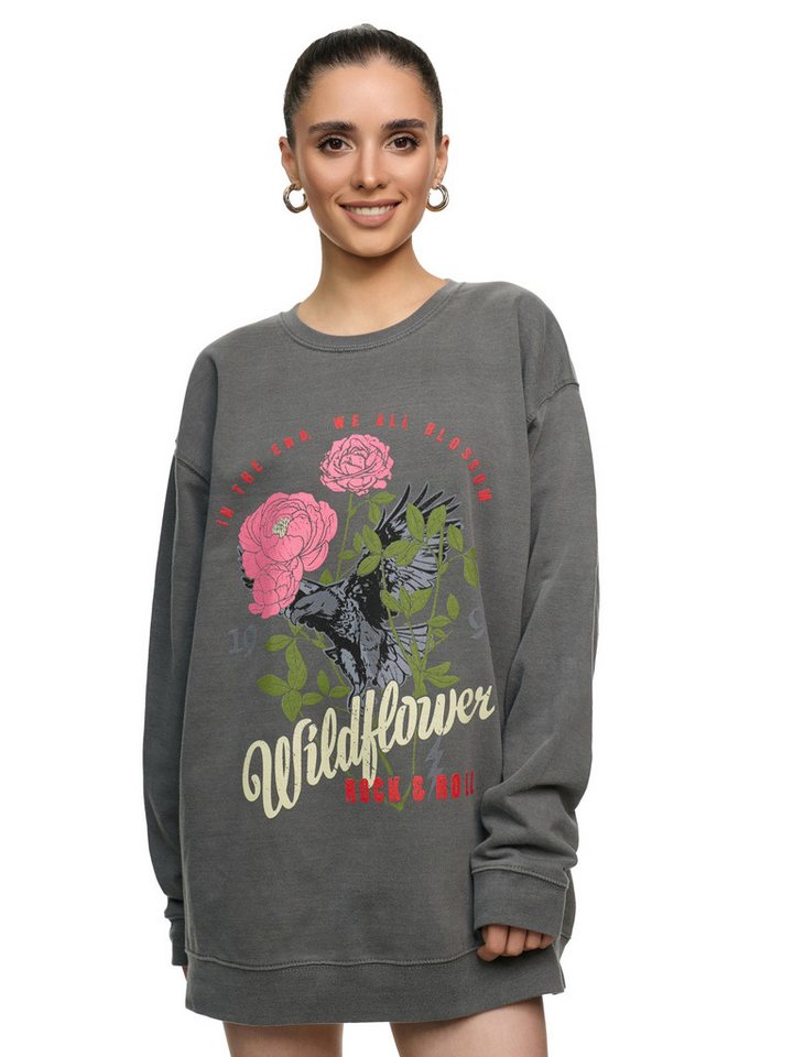 Worldclassca Sweatshirt Worldclassca Oversized Sweatshirt WILDFLOWER Print Langarm Pullover PRINT - WILDFLOWER - ROCK & ROLL - IN THE END WE ALL BLOUSSOM von Worldclassca