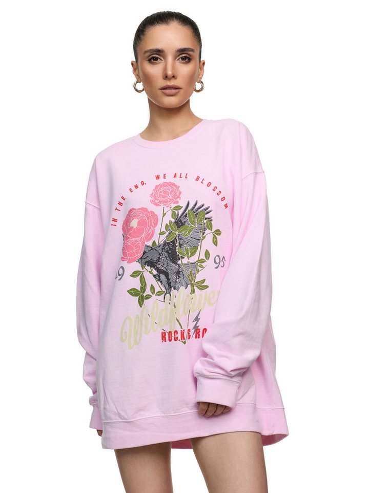 Worldclassca Sweatshirt Worldclassca Oversized Sweatshirt WILDFLOWER Print Langarm Pullover PRINT - WILDFLOWER - ROCK & ROLL - IN THE END WE ALL BLOUSSOM von Worldclassca