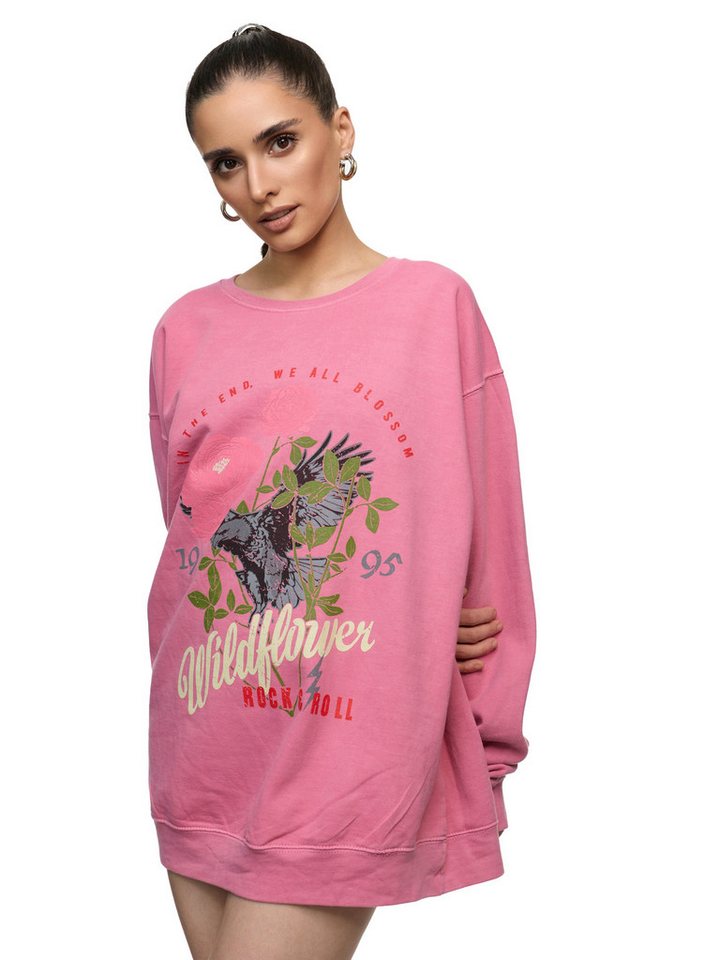 Worldclassca Sweatshirt Worldclassca Oversized Sweatshirt WILDFLOWER Print Langarm Pullover PRINT - WILDFLOWER - ROCK & ROLL - IN THE END WE ALL BLOUSSOM von Worldclassca