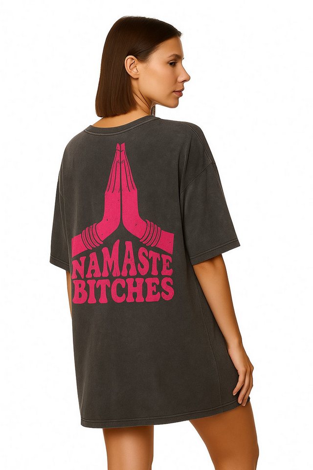 Worldclassca T-Shirt Worldclassca Oversized NAMASTE Print T-Shirt lang Sommer Oberteil von Worldclassca