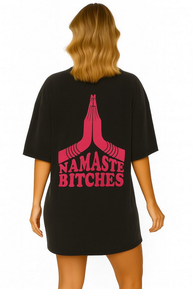 Worldclassca T-Shirt Worldclassca Oversized NAMASTE Print T-Shirt lang Sommer Oberteil von Worldclassca