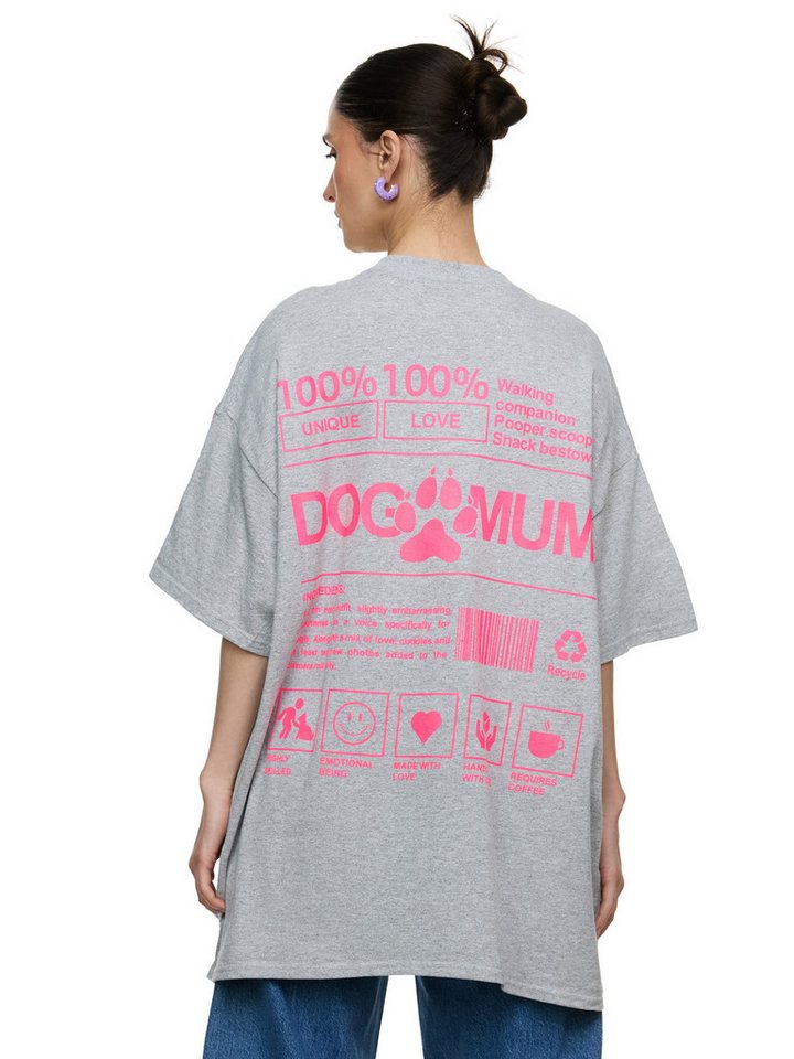 Worldclassca T-Shirt Worldclassca Oversized Print DOG MUM T-Shirt lang Sommer Oberteil PRINT - DOG MUM 100% LOVE WALKING von Worldclassca