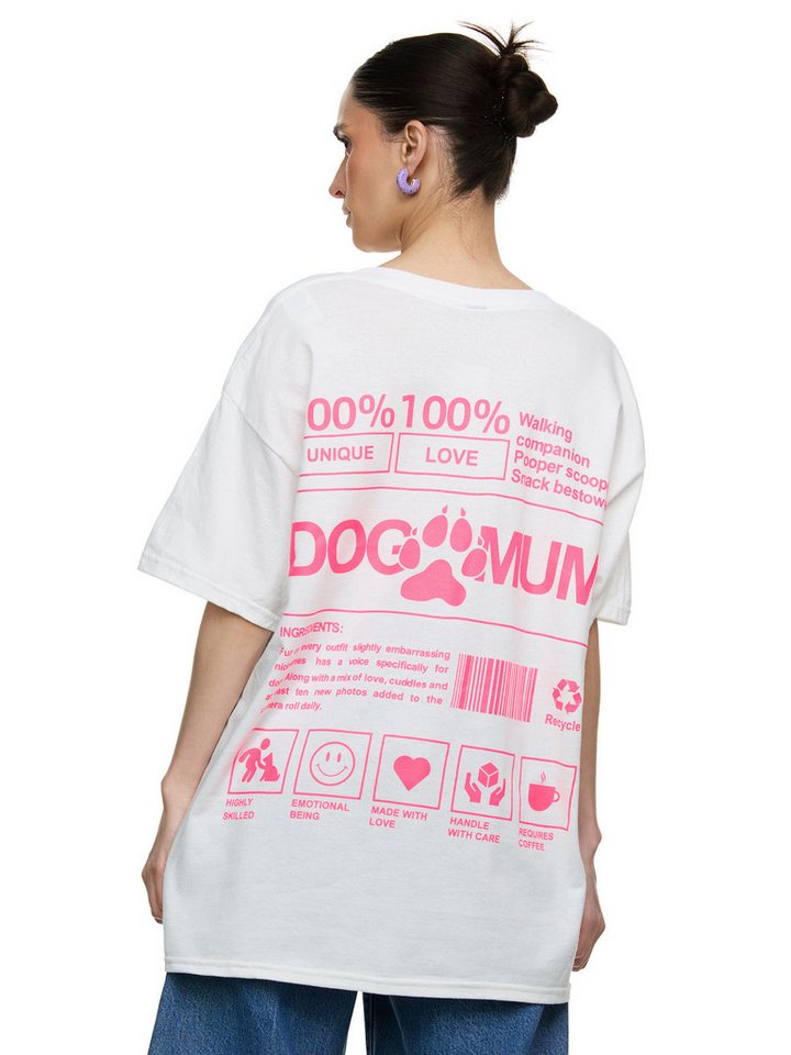 Worldclassca T-Shirt Worldclassca Oversized Print DOG MUM T-Shirt lang Sommer Oberteil PRINT - DOG MUM 100% LOVE WALKING von Worldclassca