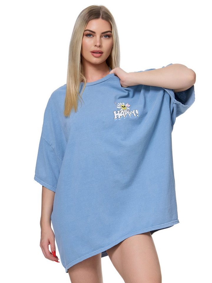 Worldclassca T-Shirt Worldclassca Oversized Print HAPPY T-Shirt lang Sommer Oberteil von Worldclassca