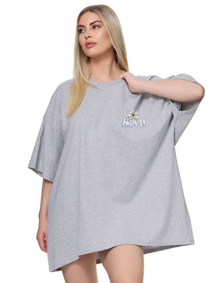 Worldclassca T-Shirt Worldclassca Oversized Print HAPPY T-Shirt lang Sommer Oberteil von Worldclassca