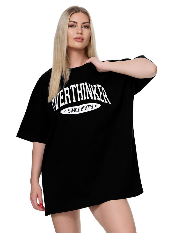 Worldclassca T-Shirt Worldclassca Oversized Print OVERTHINKER T-Shirt lang Sommer Oberteil Baumwolle von Worldclassca