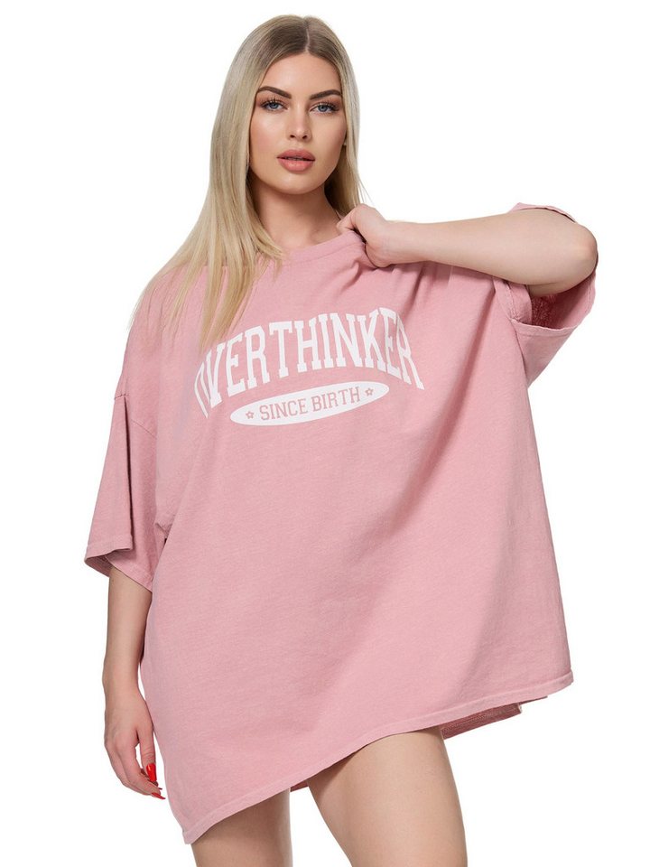 Worldclassca T-Shirt Worldclassca Oversized Print OVERTHINKER T-Shirt lang Sommer Oberteil Baumwolle von Worldclassca