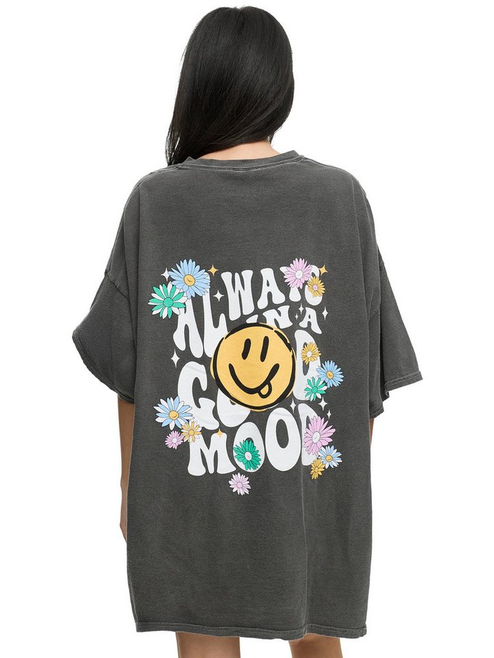 Worldclassca T-Shirt Worldclassca Oversized Print SMILE - GOOD MOOD T-Shirt Oberteil PRINT - SMILE- ALWAYS IN A GOOD MOOD - STONE WASHED - VINTAGE von Worldclassca
