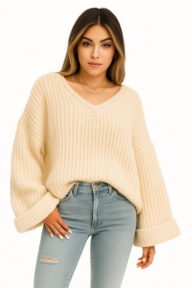 Worldclassca V-Ausschnitt-Pullover WORLDCLASSCA Damen Oversize Strickpulllover Dick Pulli V-Ausschnitt Neue Kollektion - Stilvolle und gemütliche Strickmode für Damen von Worldclassca