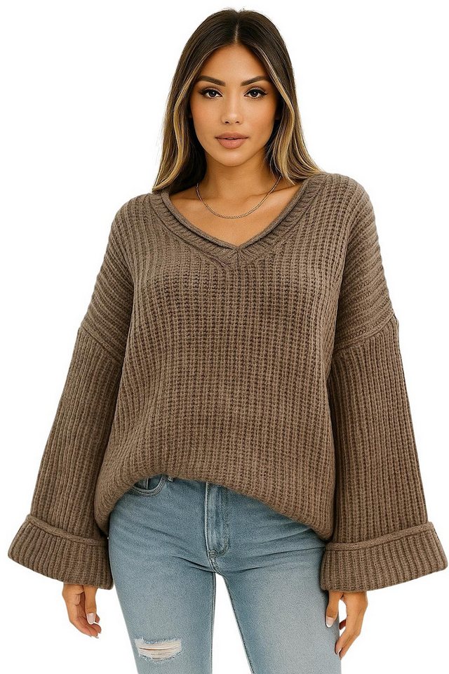 Worldclassca V-Ausschnitt-Pullover WORLDCLASSCA Damen Oversize Strickpulllover Dick Pulli V-Ausschnitt Neue Kollektion - Stilvolle und gemütliche Strickmode für Damen von Worldclassca