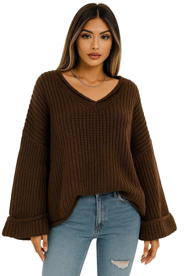 Worldclassca V-Ausschnitt-Pullover WORLDCLASSCA Damen Oversize Strickpulllover Dick Pulli V-Ausschnitt Neue Kollektion - Stilvolle und gemütliche Strickmode für Damen von Worldclassca