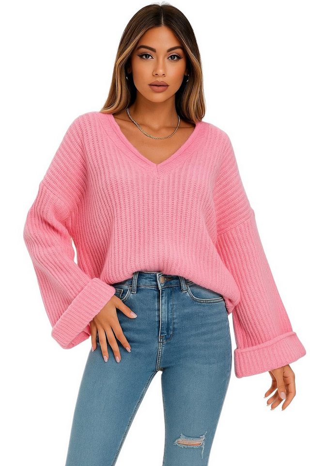 Worldclassca V-Ausschnitt-Pullover WORLDCLASSCA Damen Oversize Strickpulllover Dick Pulli V-Ausschnitt Neue Kollektion - Stilvolle und gemütliche Strickmode für Damen von Worldclassca