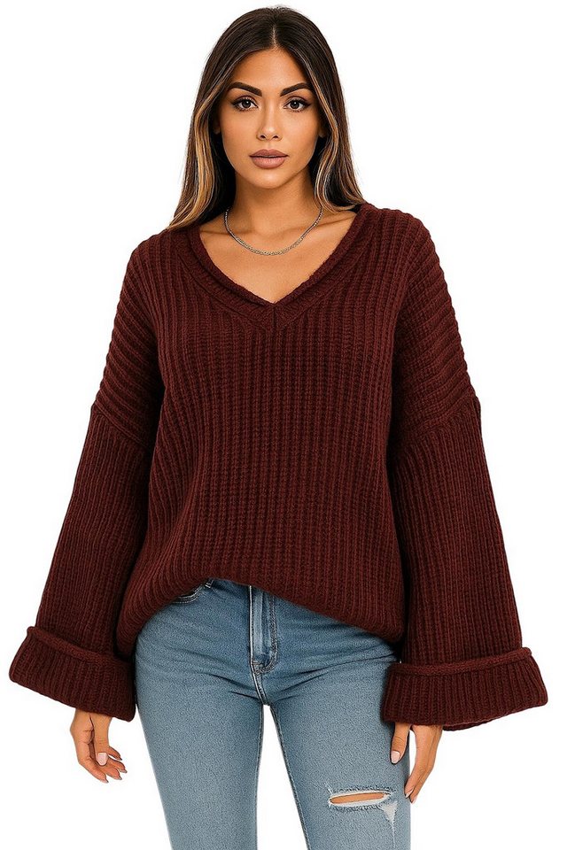 Worldclassca V-Ausschnitt-Pullover WORLDCLASSCA Damen Oversize Strickpulllover Dick Pulli V-Ausschnitt Neue Kollektion - Stilvolle und gemütliche Strickmode für Damen von Worldclassca