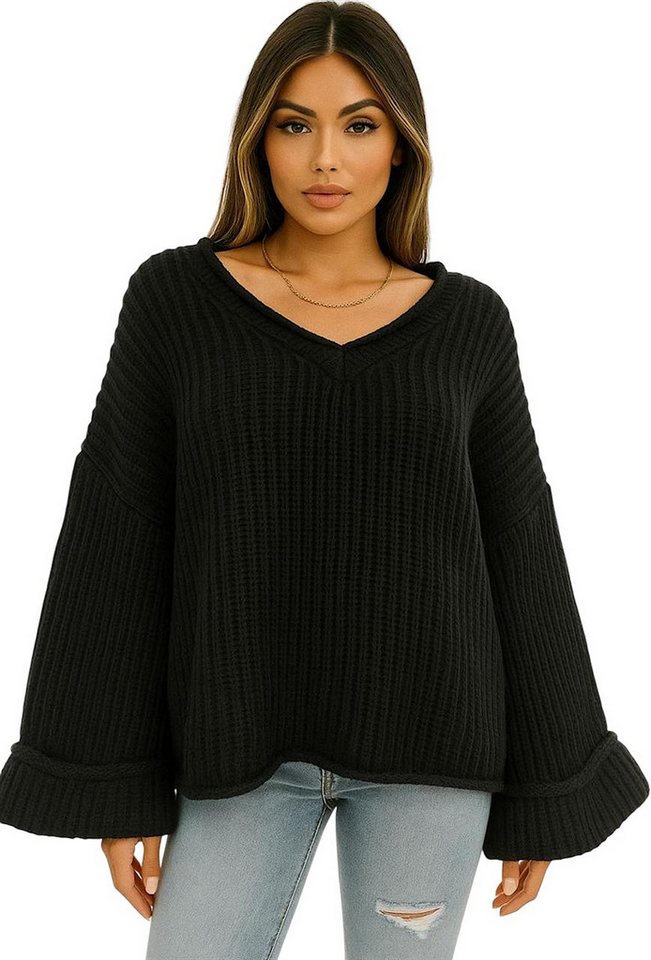 Worldclassca V-Ausschnitt-Pullover WORLDCLASSCA Damen Oversize Strickpulllover Dick Pulli V-Ausschnitt Neue Kollektion - Stilvolle und gemütliche Strickmode für Damen von Worldclassca