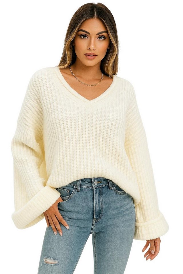 Worldclassca V-Ausschnitt-Pullover WORLDCLASSCA Damen Oversize Strickpulllover Dick Pulli V-Ausschnitt Neue Kollektion - Stilvolle und gemütliche Strickmode für Damen von Worldclassca