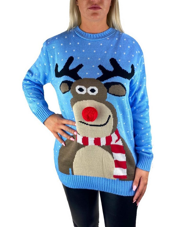 Worldclassca Weihnachtspullover Worldclassca Weihnachten Merry Christmas Sweater Damen Pullover Teenager Mädchen Pulli Weihnachtspullover Xmas Rudolph Rentier Rote Bommel Nase S-XXL von Worldclassca