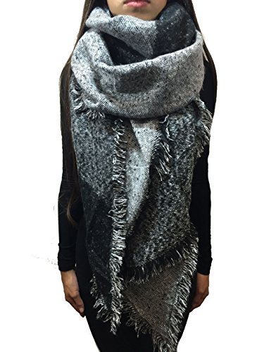 Worldclassca XXL DAMEN WINTER SCHAL 190x75 DICK STRICKSCHAL KARO HALSTUCH SCARF PONCHO CAPE WARM NEU WINTERSCHAL HERBSTSCHAL DECKENSCHAL WEICH (Schwarz-Grau Karo M7) von Worldclassca